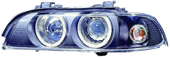 БМВ Е39 фара левая и правая Комплект тюнинг со светящимся ободком с хрусталь указатель поворота с регулировочным мотором внутри черная