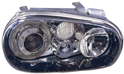 Фольксваген Гольф 4 фара левая и правая Комплект тюнинг со светящимся ободком , линзованная с противотуманкой внутри черная