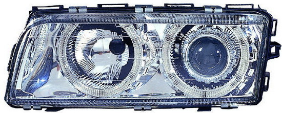 БМВ Е38 фара + указатель поворота левый + правый Комплект с регулировочным мотором тюнинг линзованная с 2 светящимися ободками внутри хром