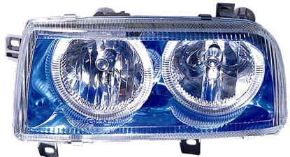 Фольксваген Венто фара левая и правая Комплект тюнинг прозрачный с 2 светящимися ободками внутри Синий