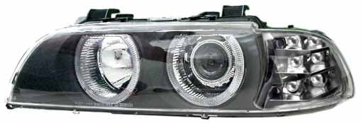 БМВ Е39 фара левая и правая Комплект тюнинг линзованная со светящимся ободком , диод указатель поворота прозрачный с регулировочным мотором внутри черная