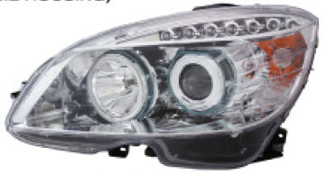 Мерседес W204 фара левая и правая Комплект тюнинг с диод с регулировочным мотором светящийся ободок Eagle Eyes внутри хром