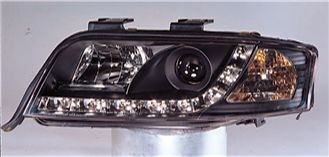 Ауди A6 фара левая и правая Комплект тюнинг линзованная Devil Eyes +/- под корректор Sonar внутри черная