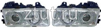 БМВ Е36 фара левая и правая Комплект тюнинг прозрачный со светящимся ободком внутри хром