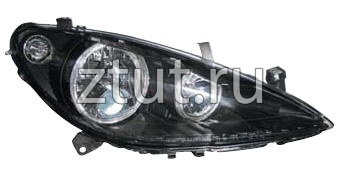 Пежо 307 фара левая и правая Комплект тюнинг Depo линзованная с 2 светящимися ободками с регулировочным мотором внутри черная
